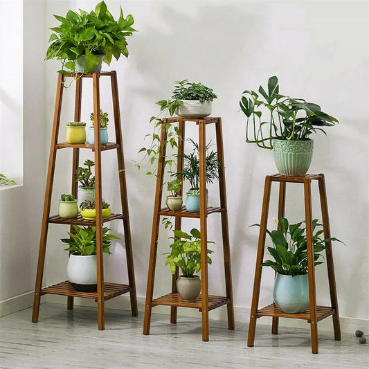 Bamboo Plant Stand Flower Pot