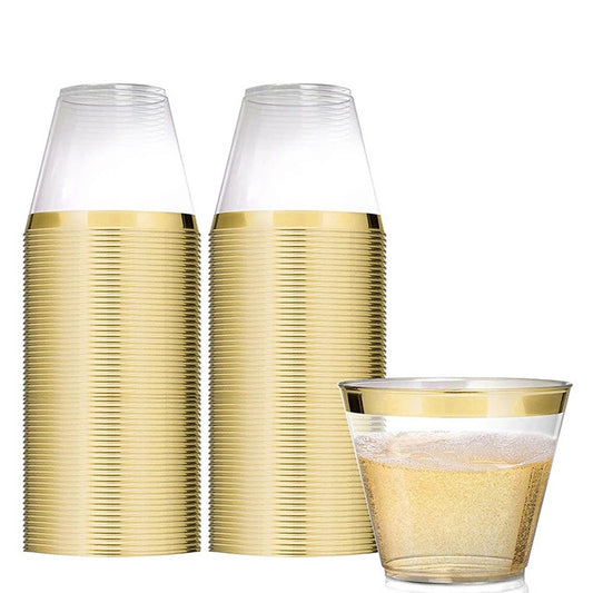 9 oz Gold Rim Plastic Cup