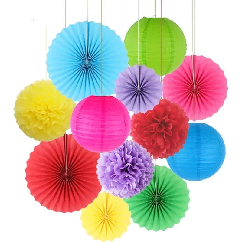 12pcs/set Cut-out Paper Fan Hanging Crafts