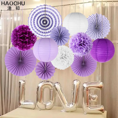 12pcs/set Cut-out Paper Fan Hanging Crafts