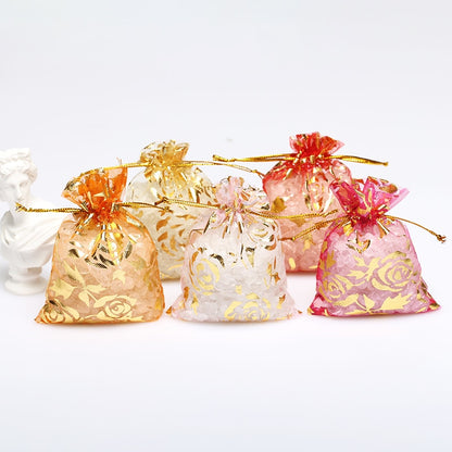 50pcs Rose Design Organza Gift Bags