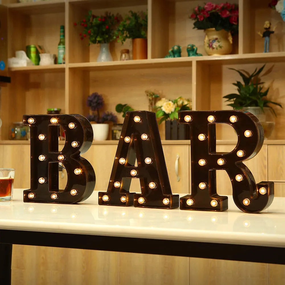 Led  Lights 26 Alphabet Black Home Bar