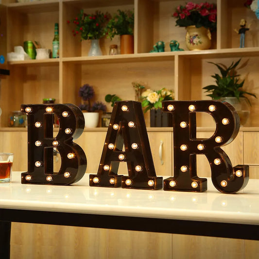 Led  Lights 26 Alphabet Black Home Bar