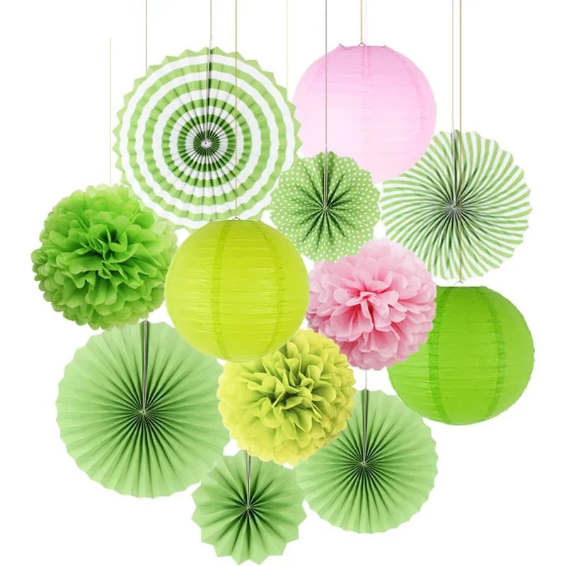 12pcs/set Cut-out Paper Fan Hanging Crafts