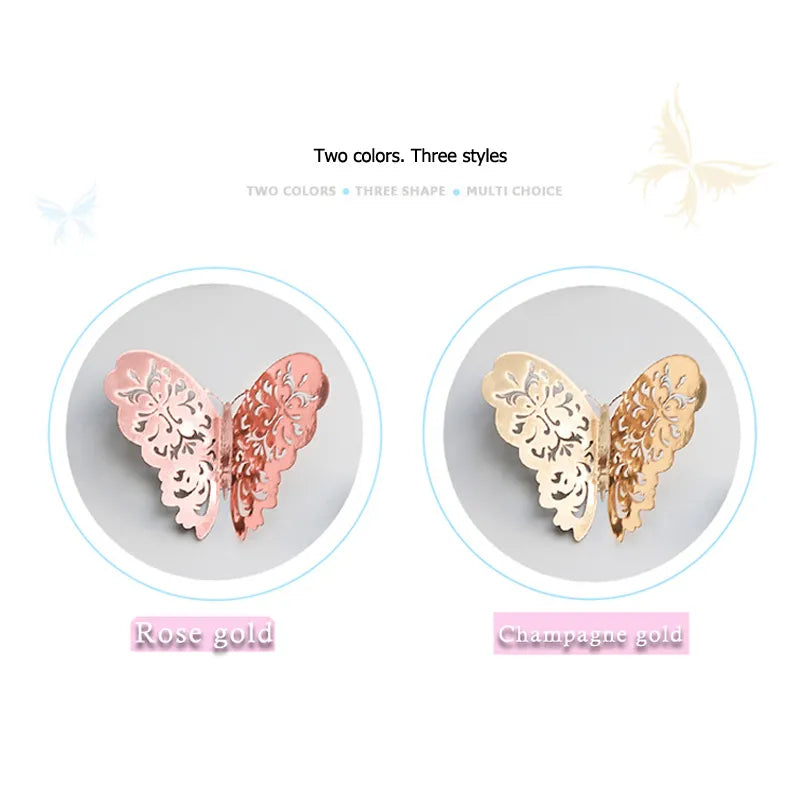 12 Pcs Rose Gold 3d Butterfly Wall Stickers