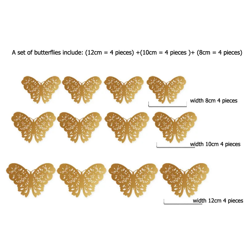 12 Pcs Rose Gold 3d Butterfly Wall Stickers