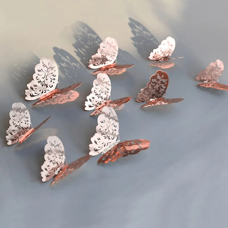 12 Pcs Rose Gold 3d Butterfly Wall Stickers