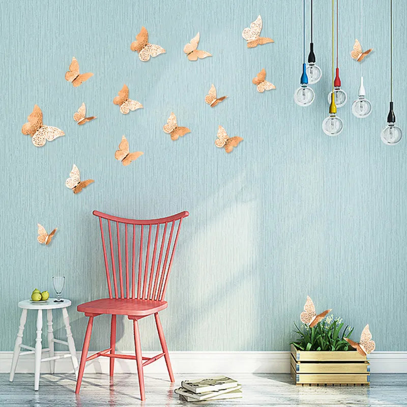 12 Pcs Rose Gold 3d Butterfly Wall Stickers