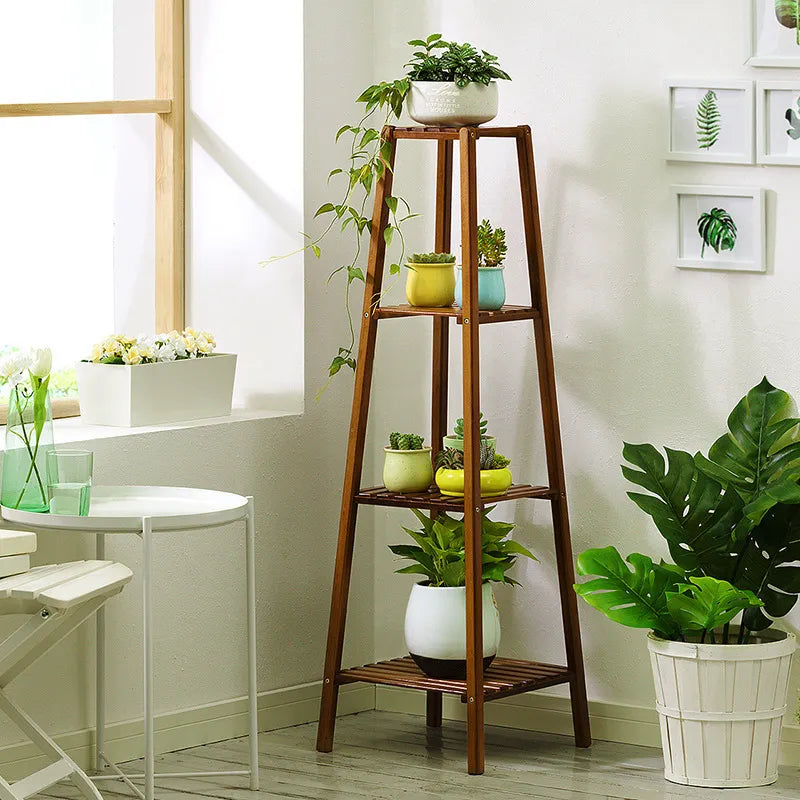 Bamboo Plant Stand Flower Pot