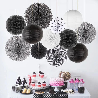 12pcs/set Cut-out Paper Fan Hanging Crafts