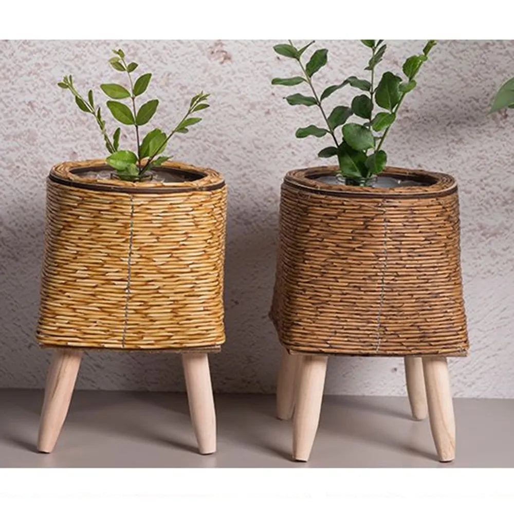 Rattan Flower Basket with Decorative Design