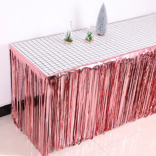 Inch Metallic Foil Fringe Tinsel Table Skirts