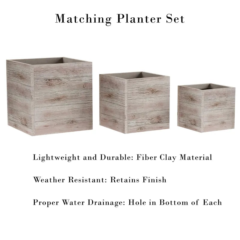 3-Piece Wood-Look Fiber Planter Set