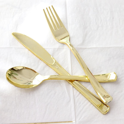 50-Pc Golden Rose Gold Plastic Cutlery Set