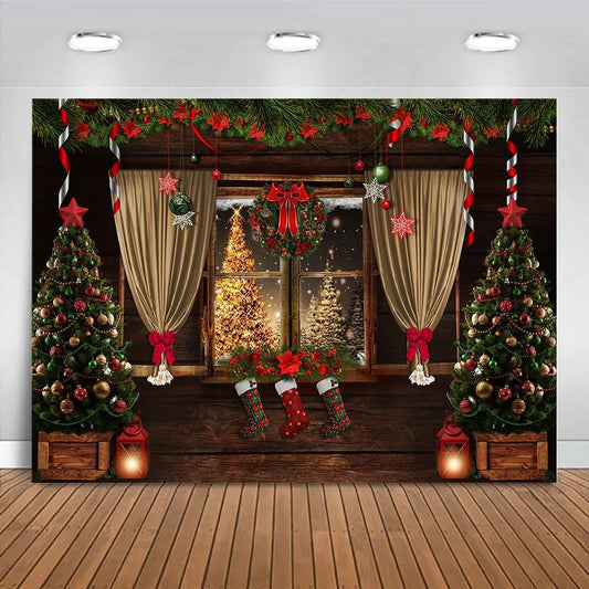 Wooden Wall Window Christmas Tree