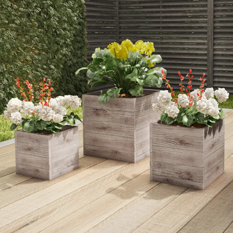 3-Piece Wood-Look Fiber Planter Set