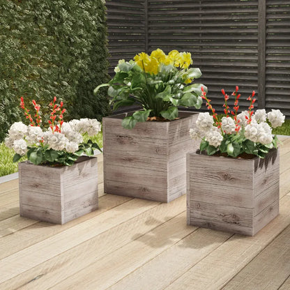 3-Piece Wood-Look Fiber Planter Set