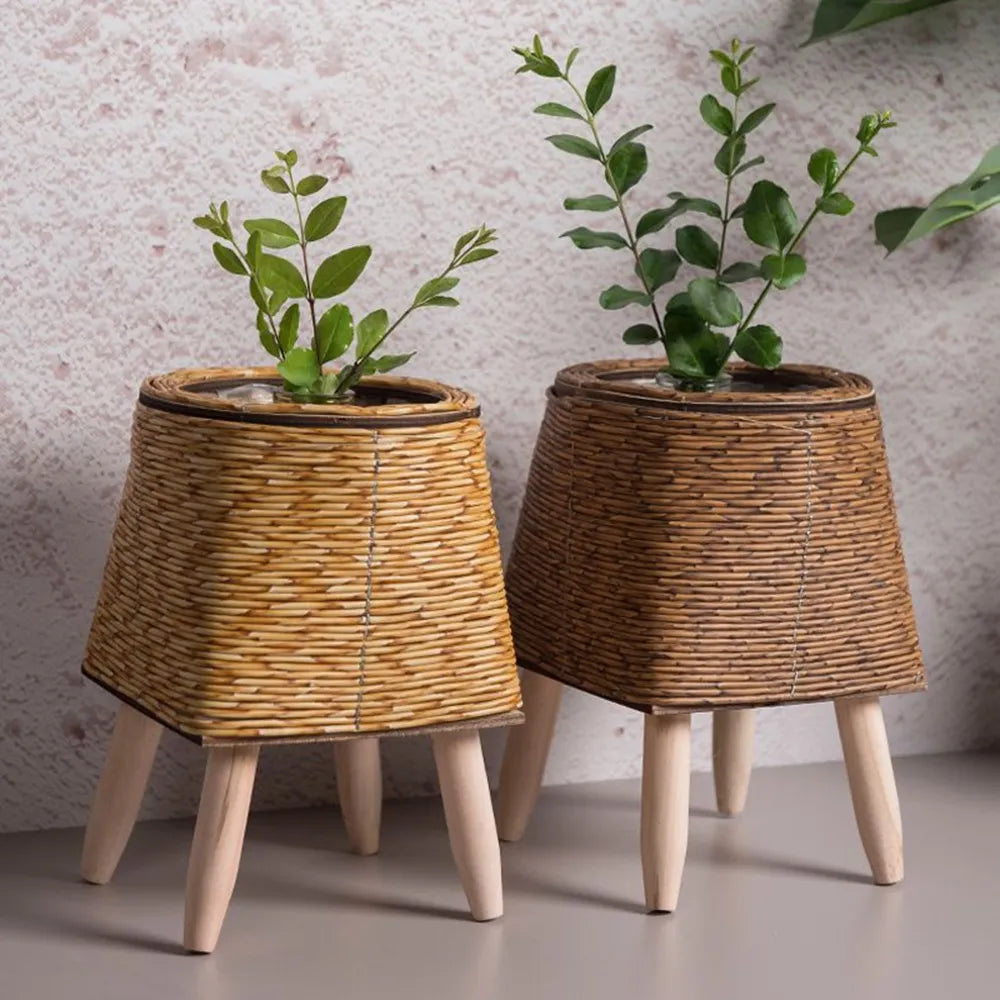 Rattan Flower Basket with Decorative Design