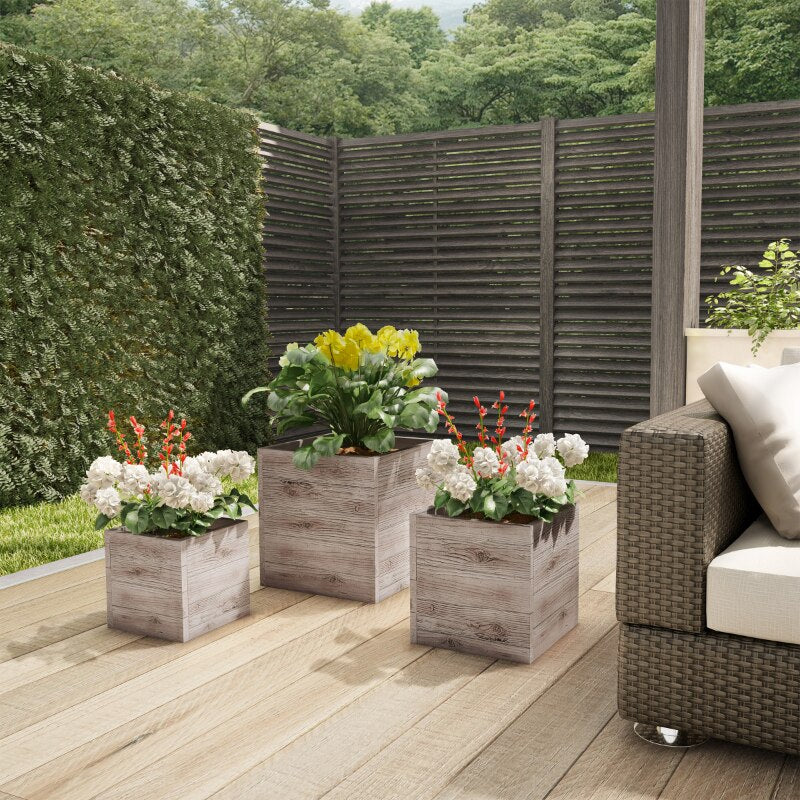 3-Piece Wood-Look Fiber Planter Set