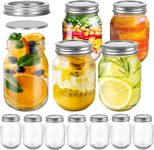 16 Oz Mason Jar with Silver Lids