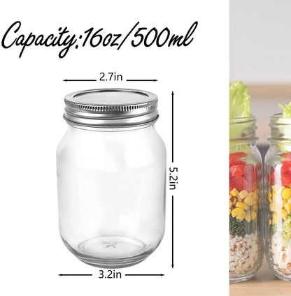 16 Oz Mason Jar with Silver Lids