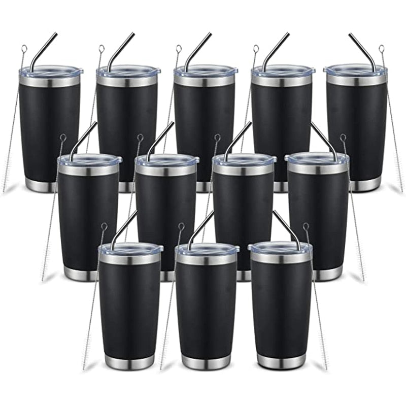 12 Pcs Tumbler with Lid Metal Straw Cup