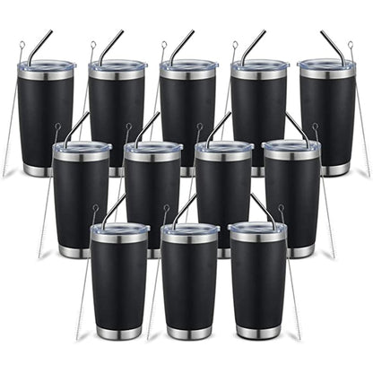 12 Pcs Tumbler with Lid Metal Straw Cup