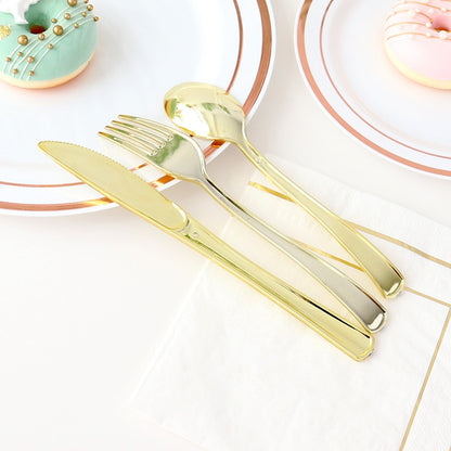 50-Pc Golden Rose Gold Plastic Cutlery Set