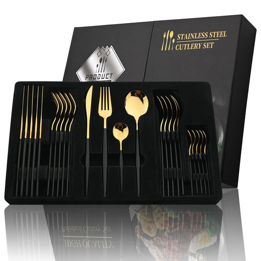 24Pcs Golden Cutlery Set