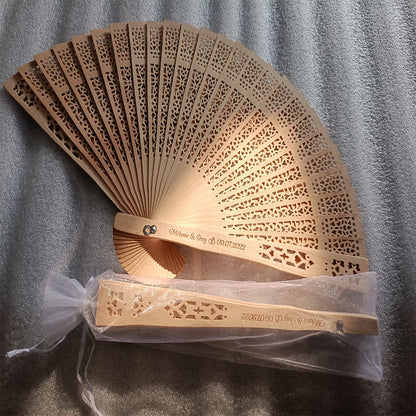 50Pcs Engraved Wood Folding Hand Fans