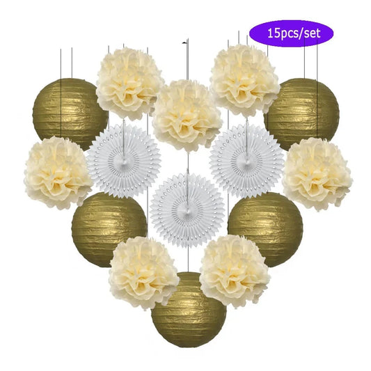 Multi Gold Glitter Tissue Paper Pom Flowers