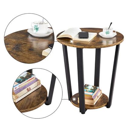 2Pcs Round Wooden Side Tables