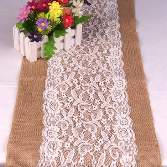 Vintage Retro Burlap Linen Jute Table Runner