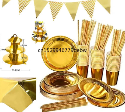 Gold Disposable Paper Plates Cups