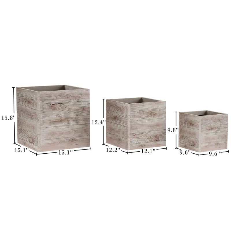 3-Piece Wood-Look Fiber Planter Set