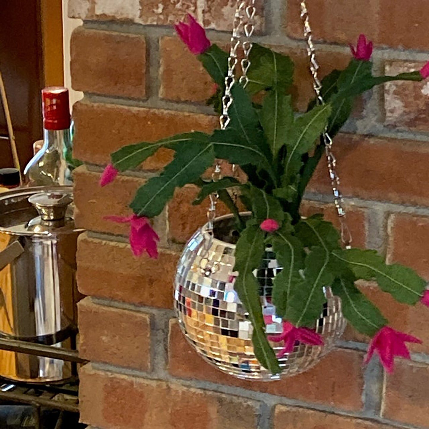 Retro Disco Ball Planter Basket Round Hanging Pot