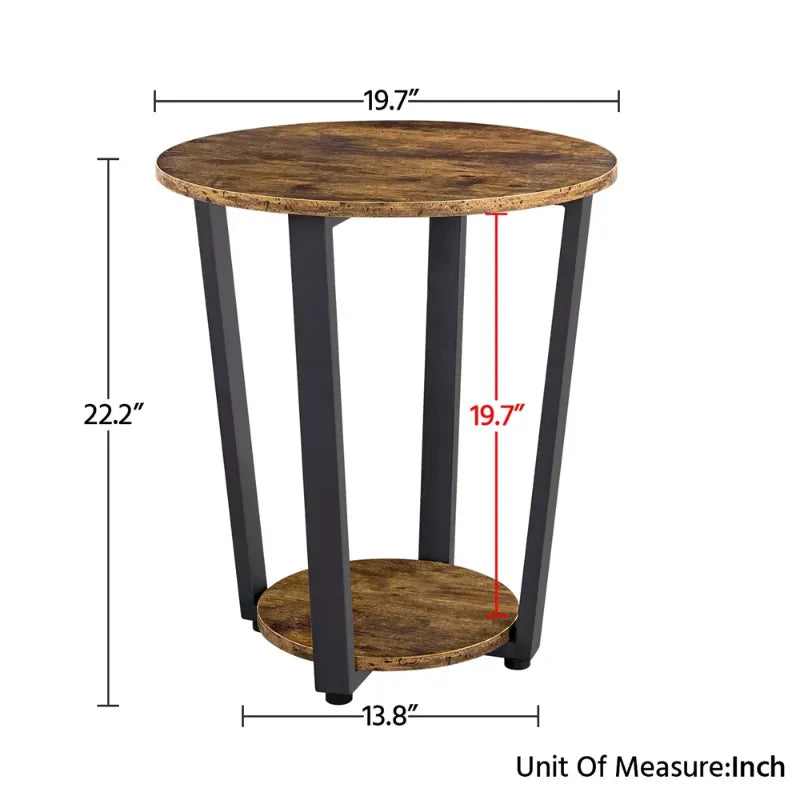 2Pcs Round Wooden Side Tables