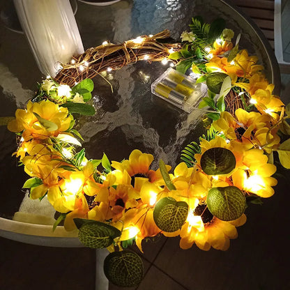 Artificial Leaf Led String Flower Lights Garland