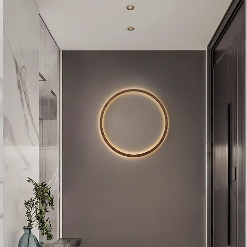 Nordic LED Solid wood Circle Wall Lamp