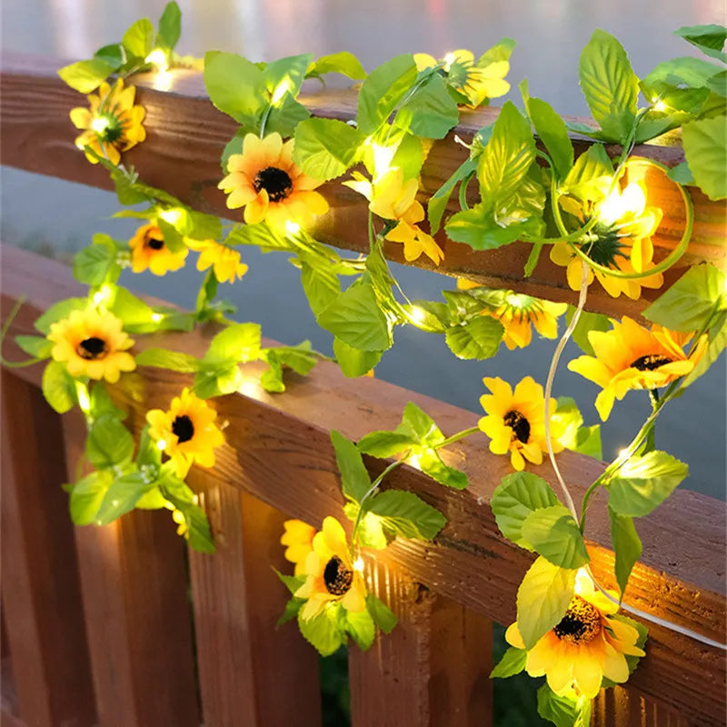 Artificial Leaf Led String Flower Lights Garland