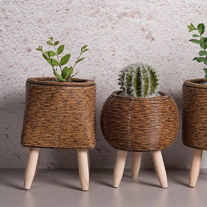 Rattan Flower Basket with Decorative Design