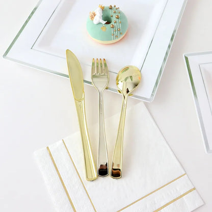 50-Pc Golden Rose Gold Plastic Cutlery Set