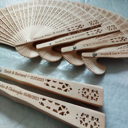 50Pcs Engraved Wood Folding Hand Fans