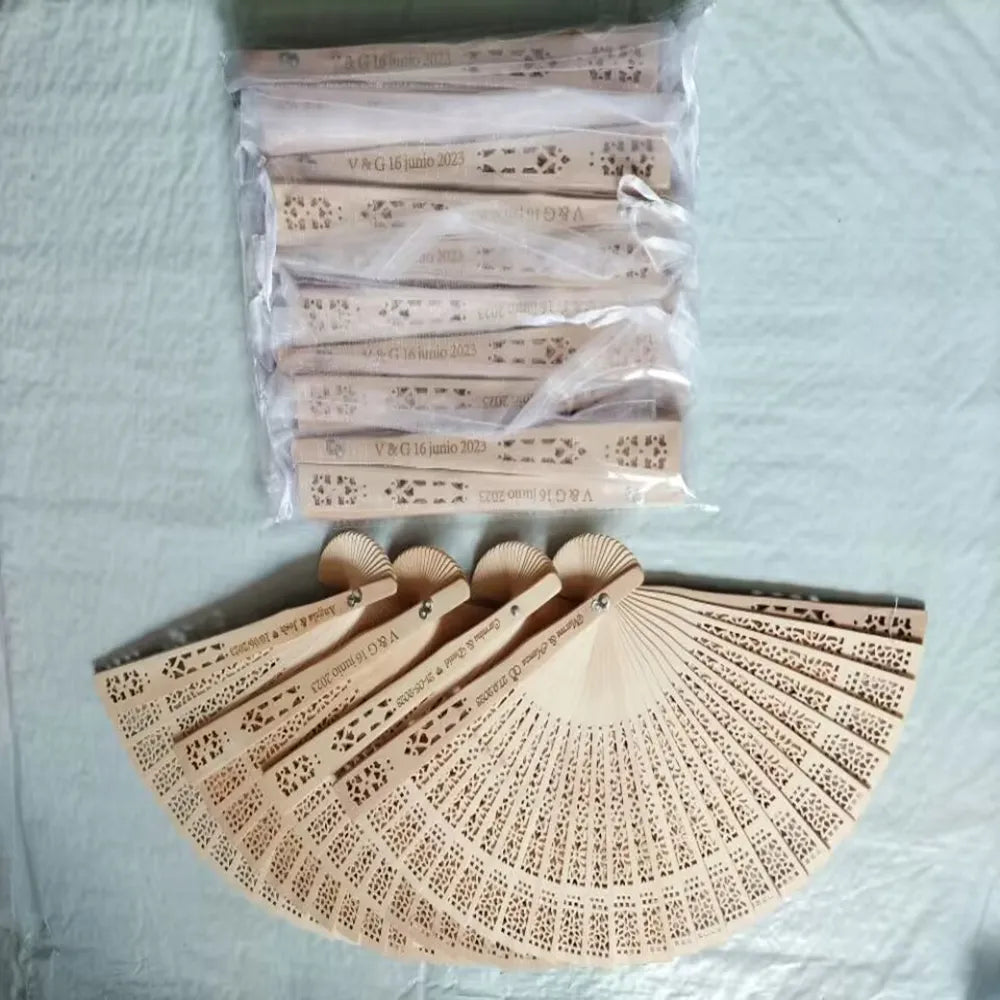 50Pcs Engraved Wood Folding Hand Fans