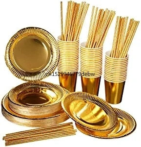 Gold Disposable Paper Plates Cups