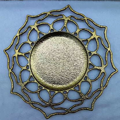 1PC Flower Hollow Gold Charger Plate