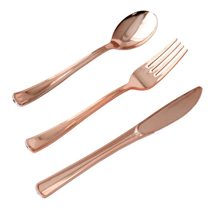 50-Pc Golden Rose Gold Plastic Cutlery Set